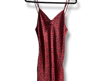 Y2K Val Mode Red Leaf Printed Lingerie Nightgown Slip Sz Small