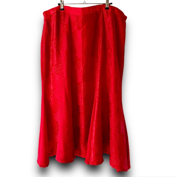 Handmade 90s red rose printed tulip hem skirt