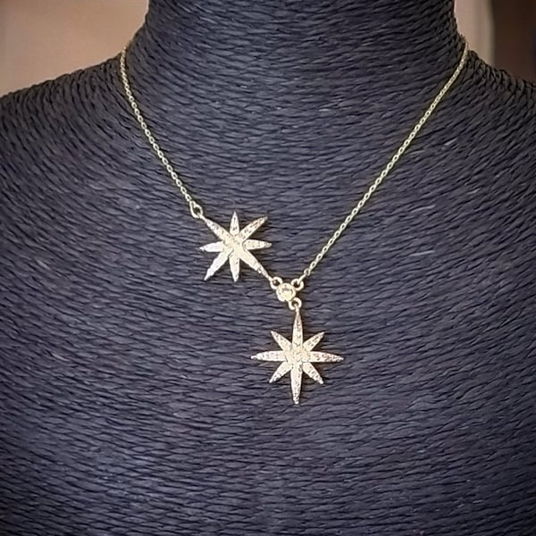 Gold-plated choker necklace and 8-pointed zirconium stars, bohemian gold necklace, trendy necklace and 8-pointed leaves