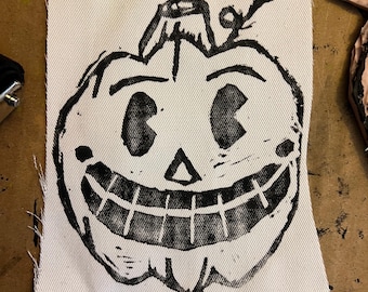 Vintage Halloween pompoen blokdruk patch