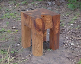 Teak solid wood stool 30x30x40cm handmade unique pieces