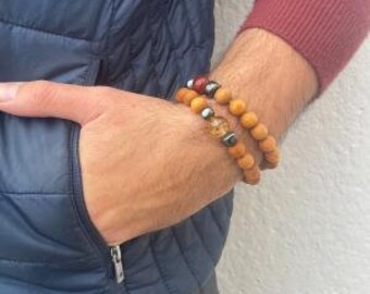 Unisex chakra bracelets made of cedar wood with gemstones citrine, sodalite, seven chakras and much more. Diameter 7 cm Pearl: diameter 1 cm