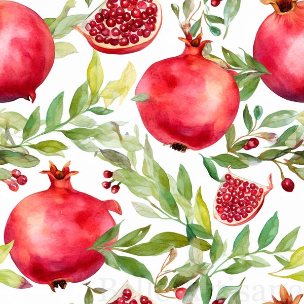 Digital Paper - Watercolor Pomegranates - SEAMLESS