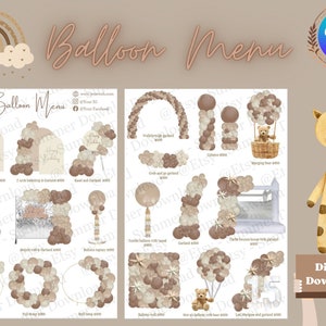 Deluxe Boho Balloon Menu 2 pages, Balloon Mockup Pricing Menu, Balloon Template, Balloon Menu Canva template, Editable, instant download
