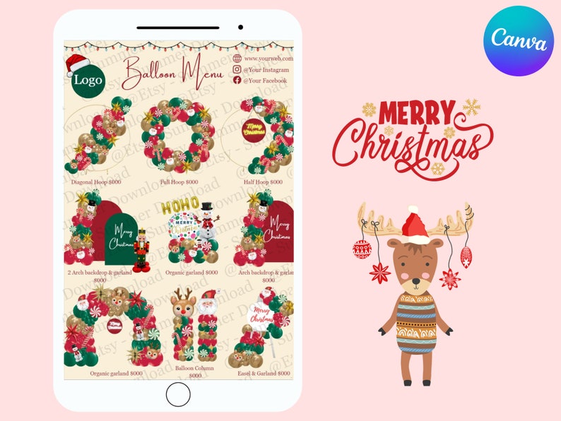 Christmas Balloon Menu, Balloon Backdrop Mockup Pricing Menu, Balloon