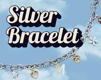 Custom Charm Bracelet, Personalized Silver Chain Jewelry