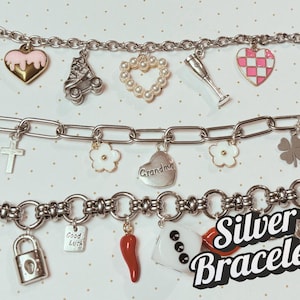 SILVER CHARM BRACELET, Custom Charm Bracelet, Personalized, Charm Jewelry, Gift for Her, Customizable, Mothers Day Gift, Gift for Mom, Bride