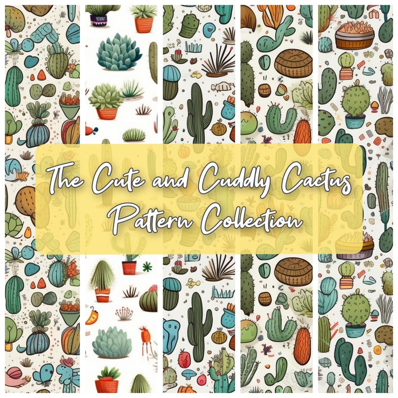 The Cute and Cuddly Cactus Pattern Collection on White Background - Etsy