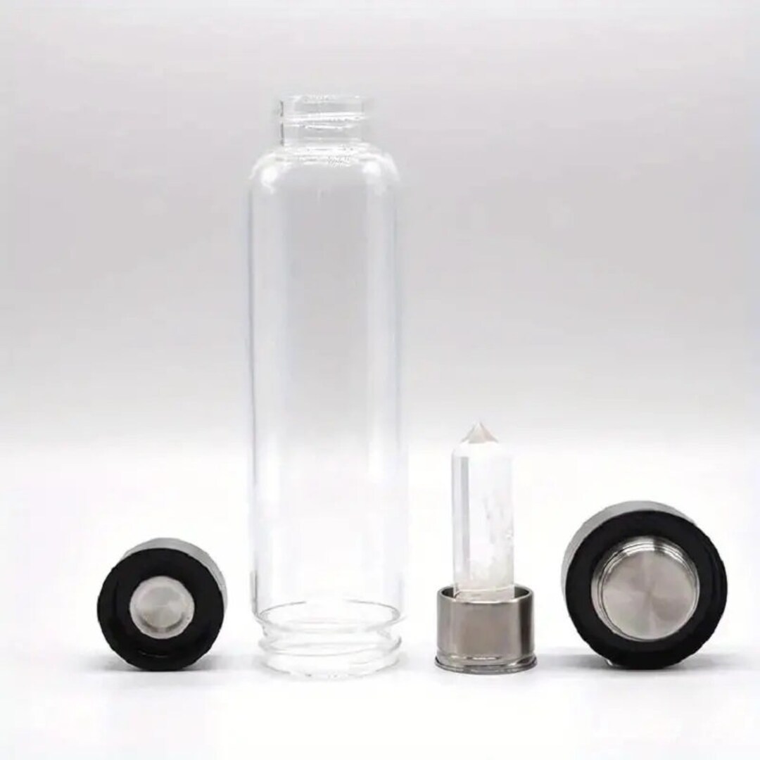 Crystal Water Bottle Clear Quartz Glass Water Bottle Stainless Etsy