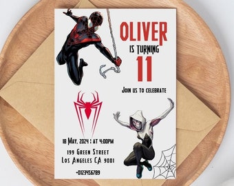 Invitation d'anniversaire de Spiderman, invitation de Miles Morales, invitation de verset d'araignée modifiable