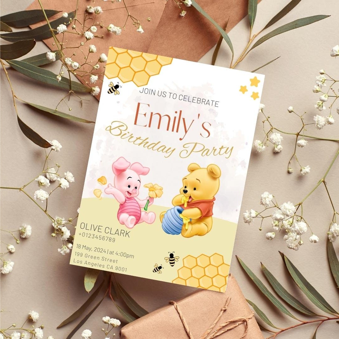 Winnie the Pooh Birthday Invitation, Editable Winnie the Pooh