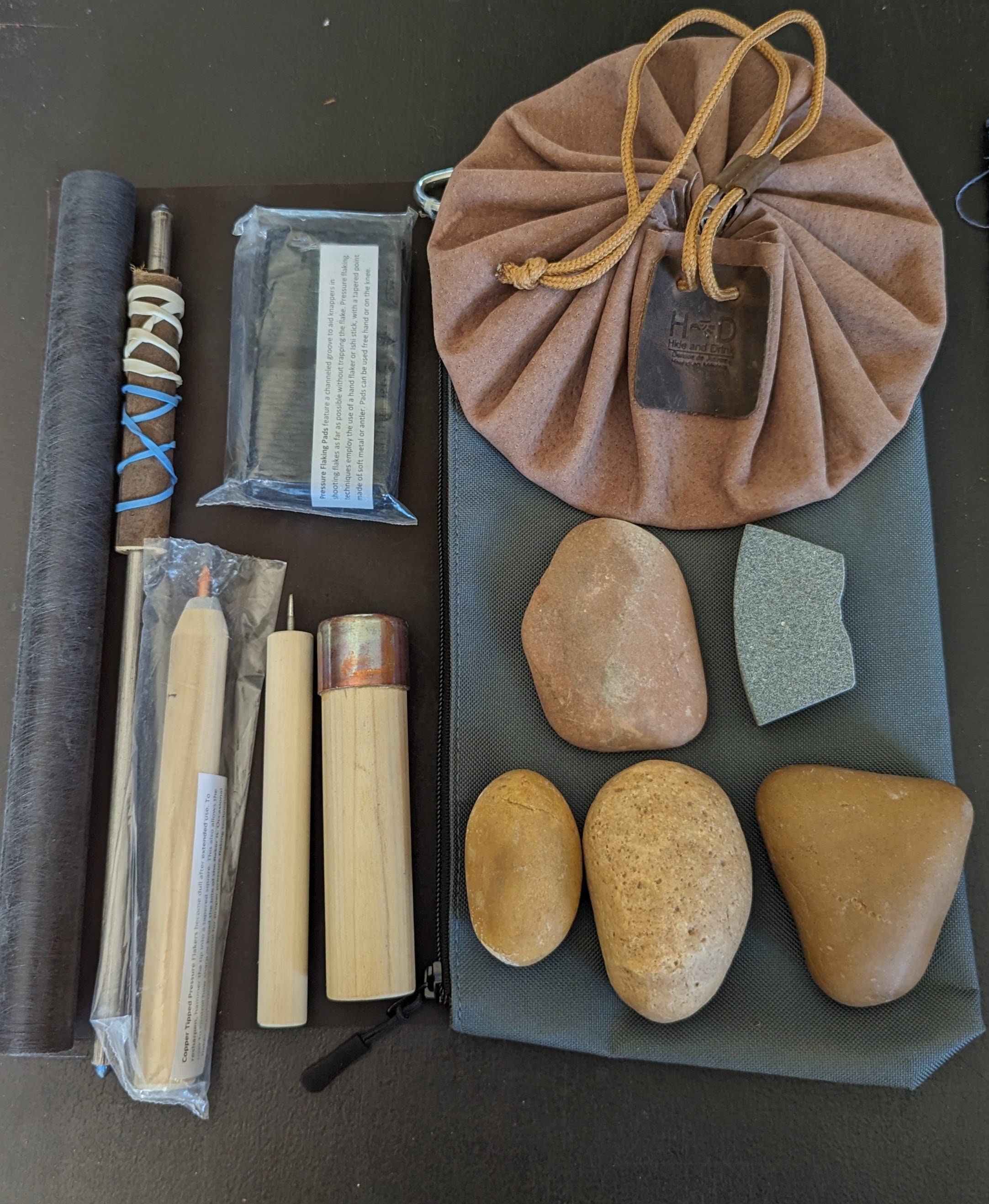Flint knapping kit for making arrowheads and primitive tools
