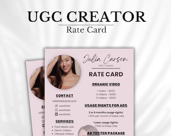 Content Creator Rate Card Template, Editable Influencer Rate Card Canva Template, UGC Price Sheet, Modern Rate Sheet Template