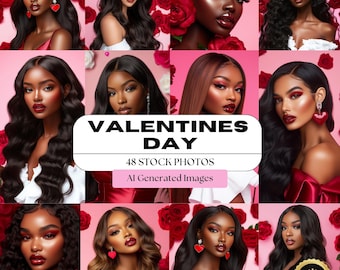 Valentine's Day Melanin Beauty Stock Photos: AI-Generated Images (Digital Download)