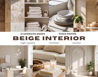 Beige interieurfoto's voor sociale media | Neutraal, minimalistisch luxe lifestyle Esthetisch interieur, modern onroerend goed Stock Images