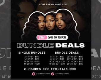 Bundle-Deal-Flyer, Haarverlängerungspreisliste, Haarbündel-Flyer, Preislistenvorlage, DIY-bearbeitbare Vorlage, Haarverkaufs-Flyer, Schönheits-Flyer