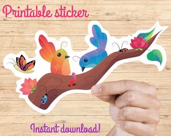 Cute Lovebirds Sticker, Colorful Butterfly Decal (PNG, Digital Download)