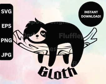 Grafika wektorowa leniwca gotyckiego: leniwiec emo SVG, pliki Cricut Cut (pobieranie cyfrowe)