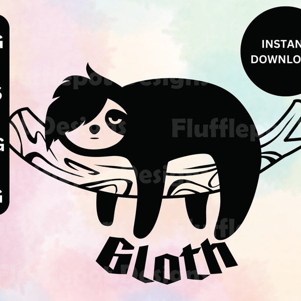 Goth sloth clipart cutting files, cute emo sloth clipart, SVG, tested in Cricut, EPS, JPG, cut files, depressed sloth, digital download