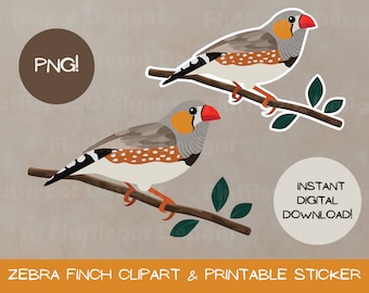 Zebra Finch Clipart: Hand-Drawn Australian Bird Sticker (Digital Download)
