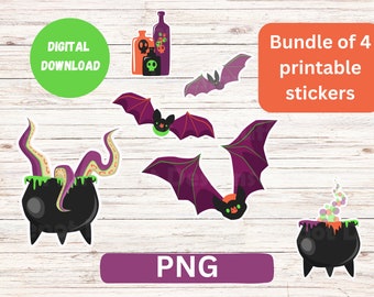 Cute Spooky Halloween Stickers, Bat Clipart (PNG, Digital Download)