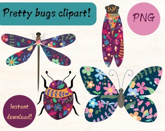 Pretty Bug Clipart: Floral Insect PNG Set (Digital Download)