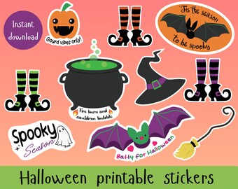 Cute Witchy Halloween Stickers, Spooky Art (Digital Download)