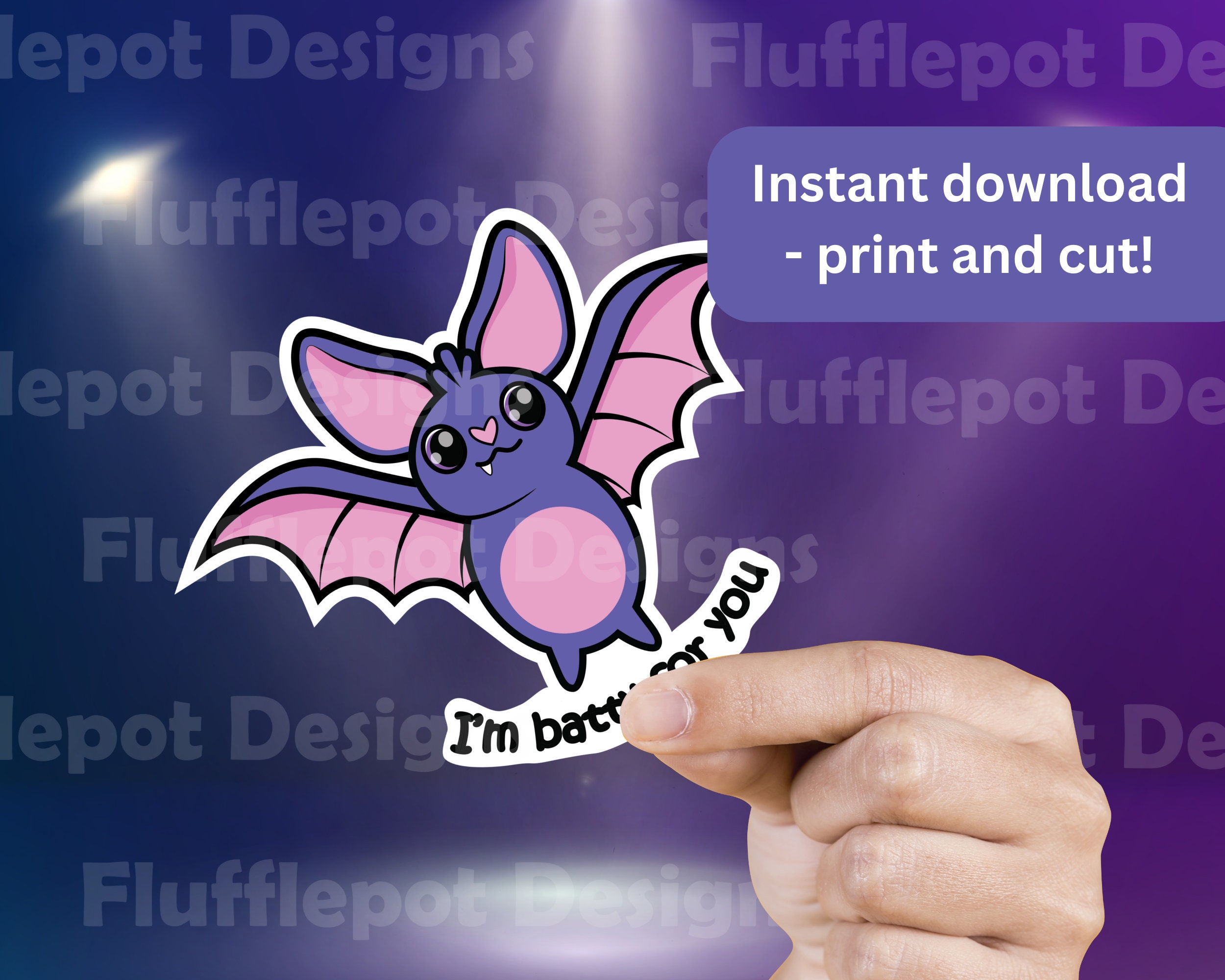 Cute Bat Printable Sticker, Hi-res PNG Bat Downloadable, Instant