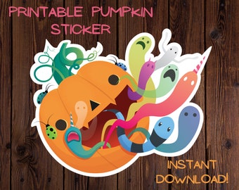 Cute Spooky Pumpkin Sticker, Halloween PNG (Digital Download)
