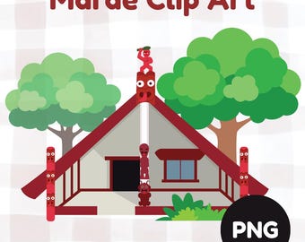 Maorysi Marae Wharenui Clipart | Tradycyjny Whare PNG (pobieranie cyfrowe)
