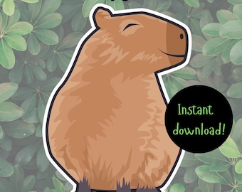 Cute Capybara Printable Sticker, Happy Bara (Digital Download)