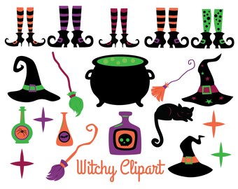 Cute Witchy Clipart, Spooky Halloween PNGs (Digital Download)