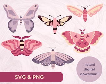Moth Clipart: Vector Moth SVG & PNG Bundle (Digital Download)