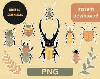 Retro Beetle Stickers: Vintage Bug Clipart (Digital Download)