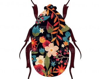 Clipart de Besouro Floral: Inseto Colorido PNG (Download Digital)