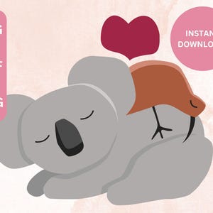 Oiseau kiwi et koala, téléchargement immédiat, impression et découpe, oiseau kiwi mignon, koala mignon, Nouvelle-Zélande, kiwi et Australie, Nouvelle-Zélande, PNG, cricut, ours koala