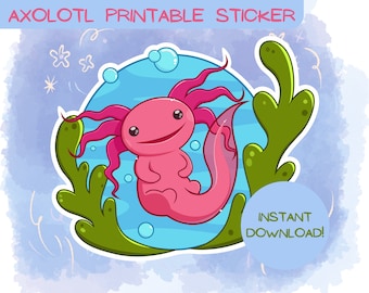 Cute Axolotl Sticker, Pink Salamander Vector Art (PNG Digital Download)
