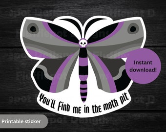Cute Gothic Death Head Moth Sticker, Emo Design (Digital Download)