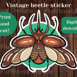 Pegatina imprimible de escarabajo vintage, descarga instantánea, vintage, pegatina de escarabajo retro para imprimir y cortar, pegatina de escarabajo, escarabajo vectorial, escarabajo atlas