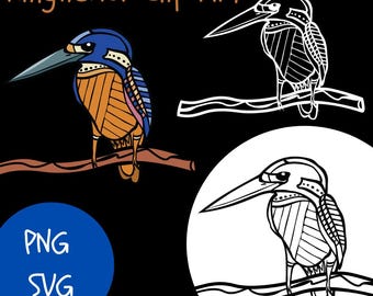 Australijski zimorodek, kukabura, grafika liniowa, plik Cricut, PNG i SVG (pobieranie cyfrowe)