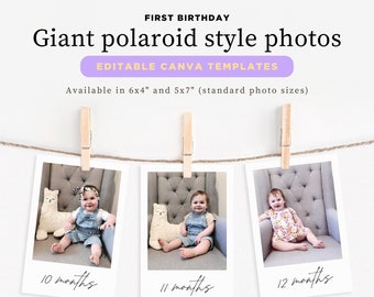 First Birthday - 6x4in and 5x7in giant polaroid style photos - Editable Template