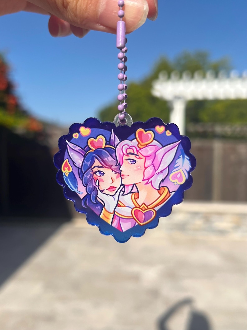 LEAGUE HEART KEYCHAINS // Lightcannon Lux Jinx Jhin Hwei Neeko Nidalee Leona Diana Caitvi Caitlyn Vi Xayah Rakan LoL League of Legends image 6