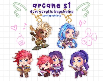 ARCANE SEASON 1 KEYCHAINS // Jinx Vi Ekko Caitlyn Caitvi LoL League of Legends Chibi Acrylic Keyring Epoxy Resin Charms