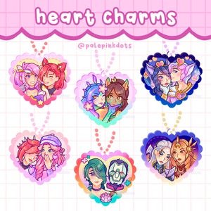 LEAGUE HEART KEYCHAINS // Lightcannon Lux Jinx Jhin Hwei Neeko Nidalee Leona Diana Caitvi Caitlyn Vi Xayah Rakan LoL League of Legends image 1