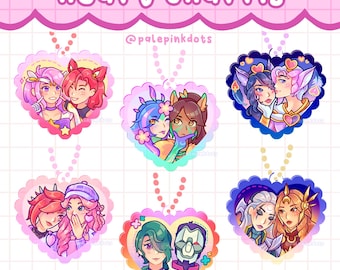 LEAGUE HEART KEYCHAINS // Lightcannon Lux Jinx Jhin Hwei Neeko Nidalee Leona Diana Caitvi Caitlyn Vi Xayah Rakan LoL League of Legends