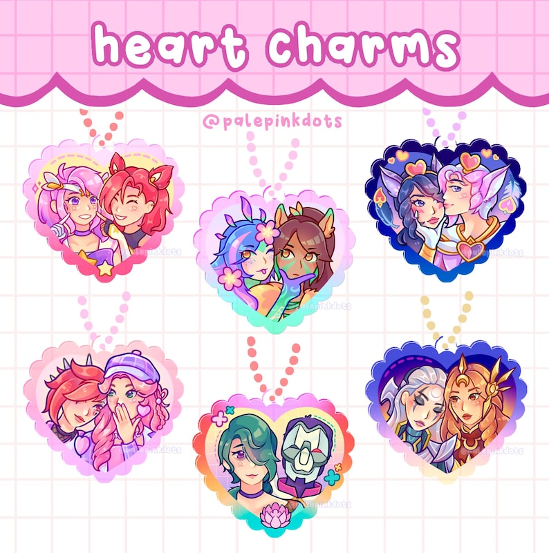LEAGUE HEART KEYCHAINS // Lightcannon Lux Jinx Jhin Hwei Neeko Nidalee Leona Diana Caitvi Caitlyn Vi Xayah Rakan LoL League of Legends image 1