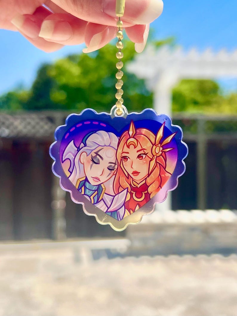 LEAGUE HEART KEYCHAINS // Lightcannon Lux Jinx Jhin Hwei Neeko Nidalee Leona Diana Caitvi Caitlyn Vi Xayah Rakan LoL League of Legends image 7