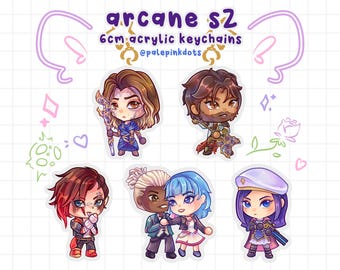 ARCANE S2 ACRYLIC KEYCHAINS // Pitfighter Vi Commander Caitlyn Viktor Jayce Powder Ekko Timebomb LoL League of Legends Chibi Keyring