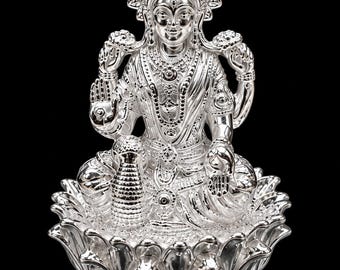 Pure Silver Lakshmi (Hollow Casting Kamal) Idol | Handmade Silver Statue