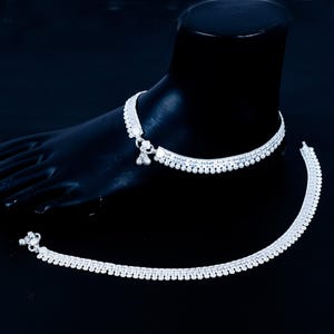 Handmade Sterling Silver Indian Anklet Pair: Traditional Payal Jewelry